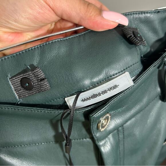 NWT Maniere De Voir Vegan Leather High Waisted Pants Forest Green Size 8 - Picture 11 of 11